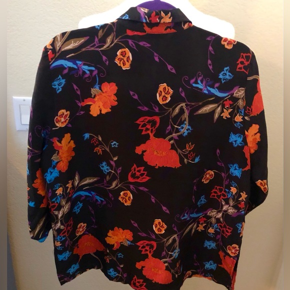 French Laundry Black Floral Silk Women’s Button Down - Picture 2 of 12